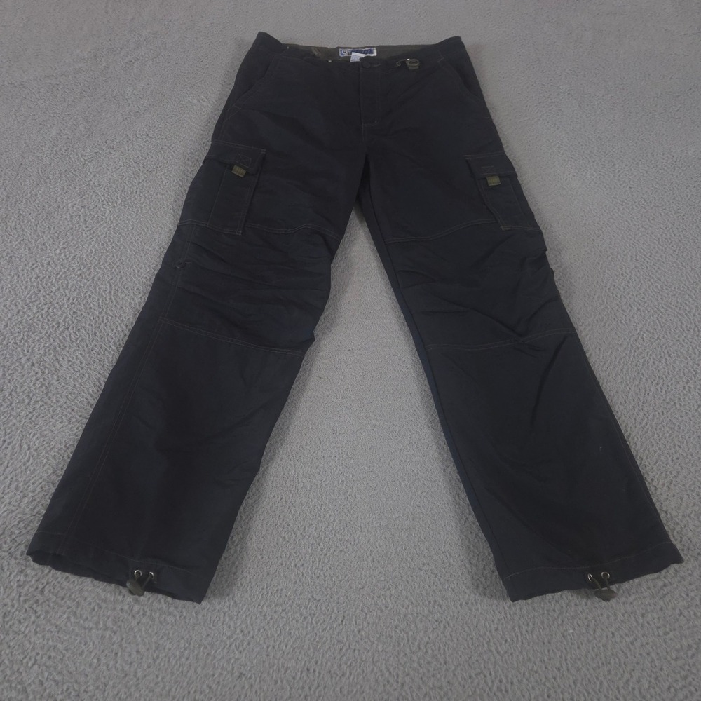 VINTAGE Utility Pants Mens XL Black Wide Leg Roll Tab Cuffs Nylon Cargo 90s